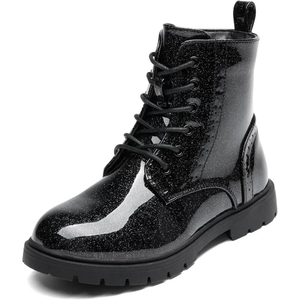 Dream Pair‎ Girl All Black Glitter Zipper Water Resistant Combat Ankle Boot